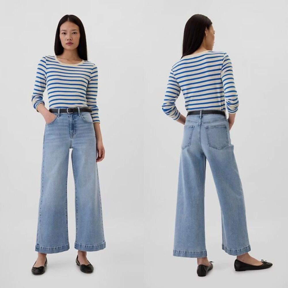 GAP High Rise Wide Leg Crop Jeans Womens 25" Light Indigo Wash Stretch Denim NEW